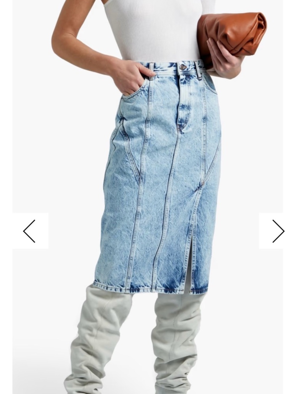 IRO Light Blue Washed Denim Midi Skirt